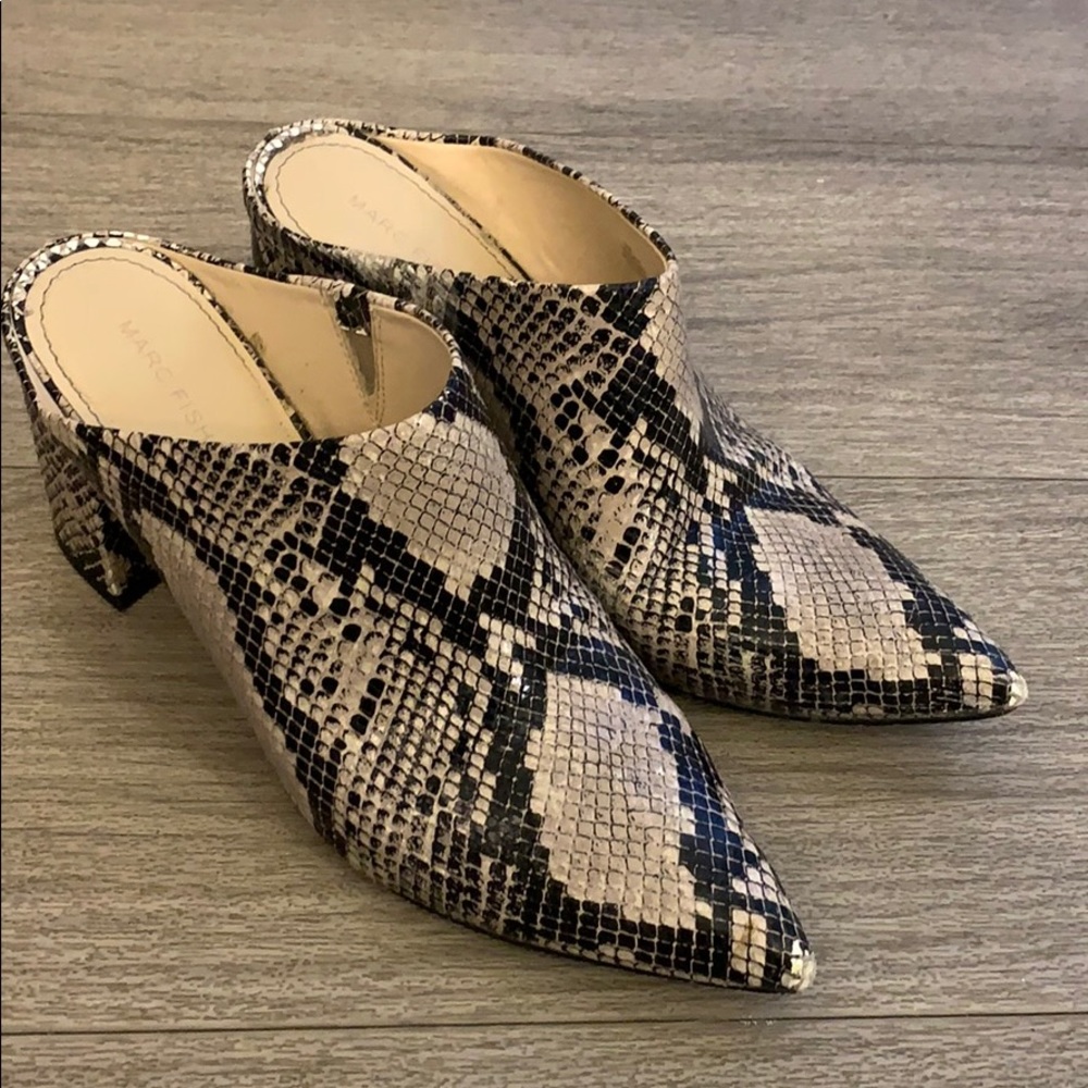 Marc Fisher Snakeskin Heeled Mules